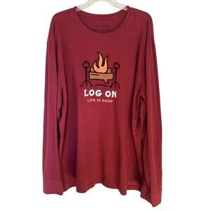 Life is Good Men’s Long Sleeve Crusher Tee Size XXL Red Log On Camping Outdoors